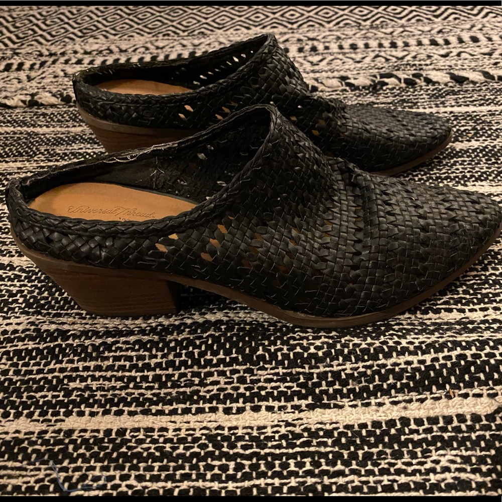 Woven black festival mules